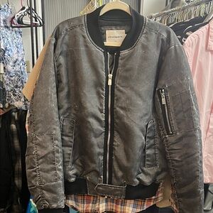 Eleven Paris Men's Charcoal Distressed Bomber Jacket